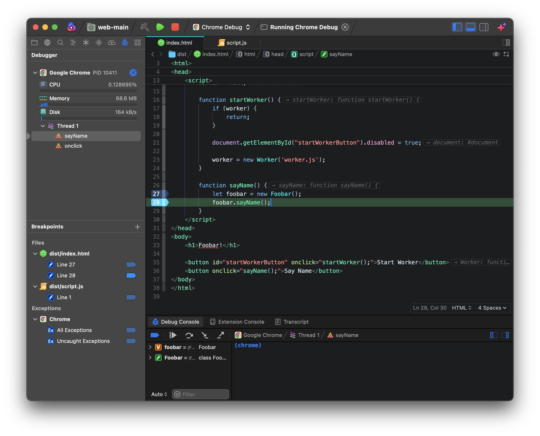 The Debug Sidebar and Debug Console in action. The Debug Sidebar and Debug Console in action.