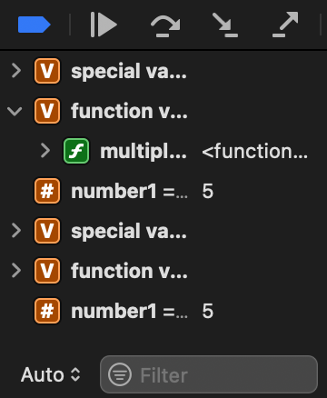The symbol list in the Debug Console.