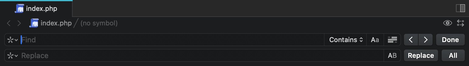 The Find Bar at the top of the editor. The Find Bar at the top of the editor.
