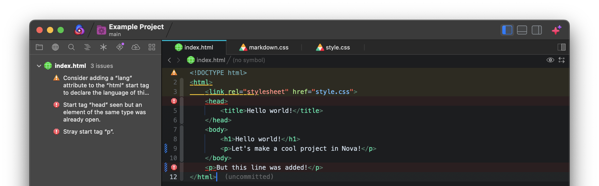 Issues and warnings displayed in Nova. Issues and warnings displayed in Nova.