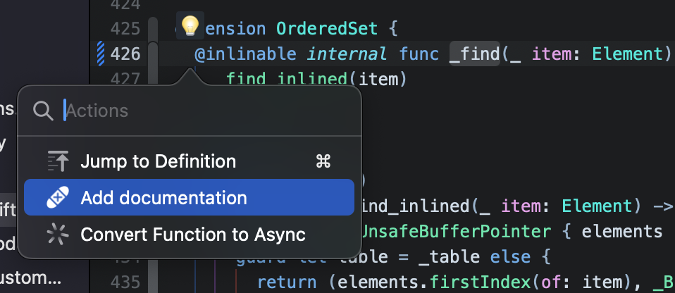 Click the light bulb icon that appears to use Code Actions. Click the light bulb icon that appears to use Code Actions.