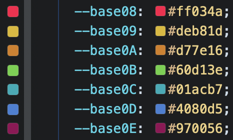 Color wells displayed in both the gutter and the editor. Color wells displayed in both the gutter and the editor.