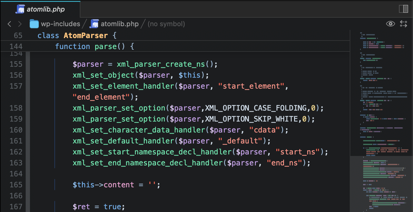 The minimap, visible on the right side of the editor. The minimap, visible on the right side of the editor.
