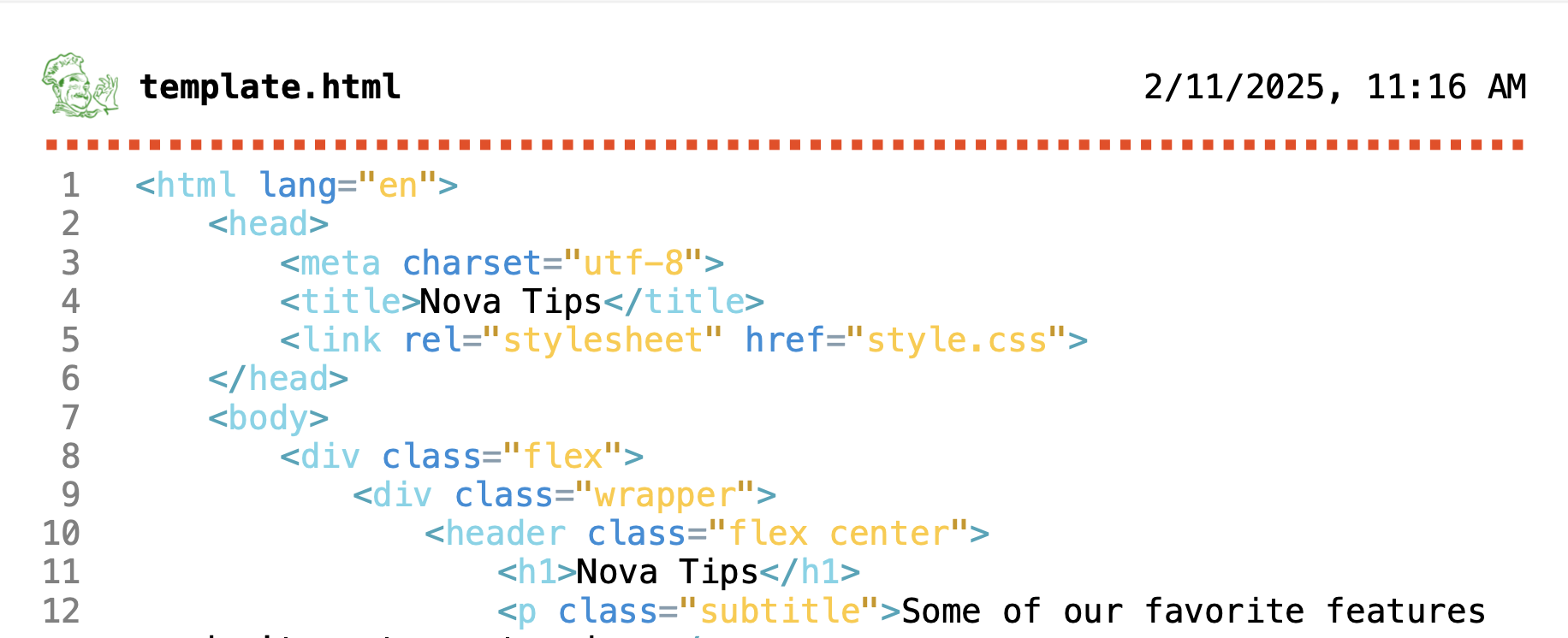 An example of code printed from Nova. An example of code printed from Nova.