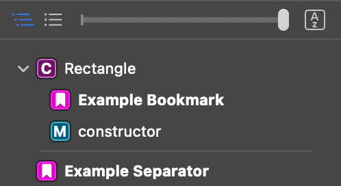 The Symbols Sidebar displaying both a standard bookmark, and one with a separator.