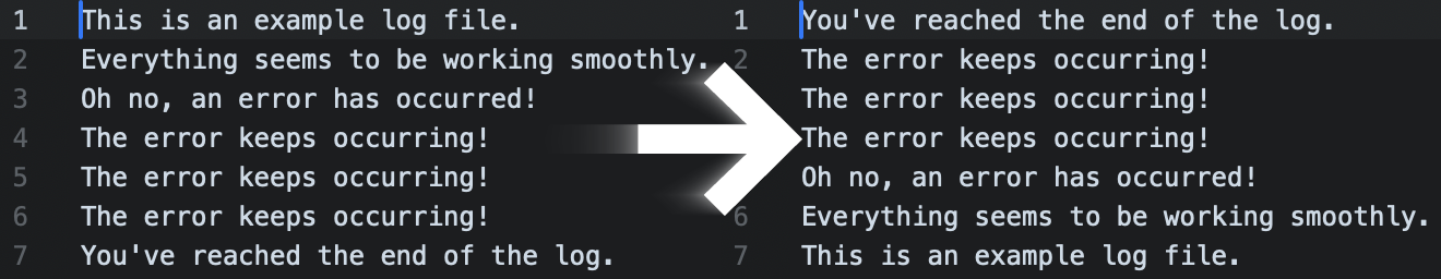 Reversing all lines. Reversing all lines.