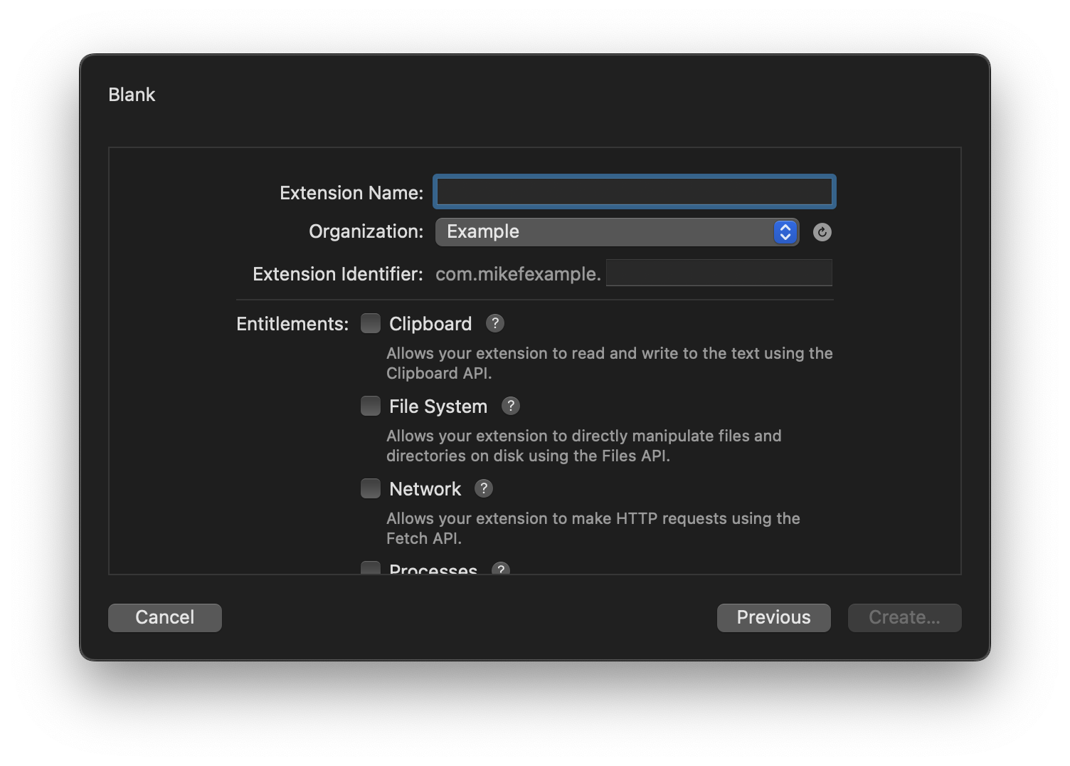 Configuring a new extension. Configuring a new extension.
