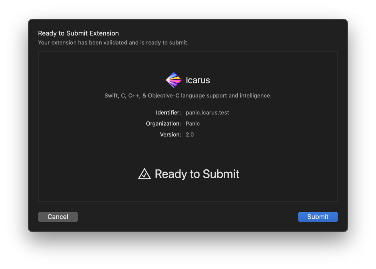 An extension that has passed validation and is ready to submit. An extension that has passed validation and is ready to submit.