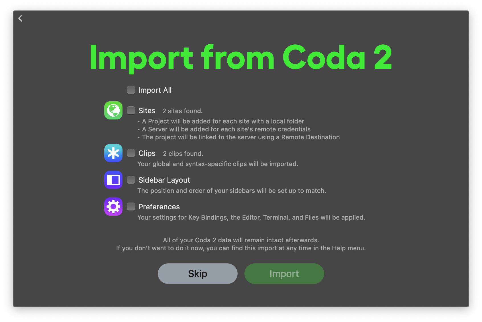 Importing data from Coda 2. Importing data from Coda 2.