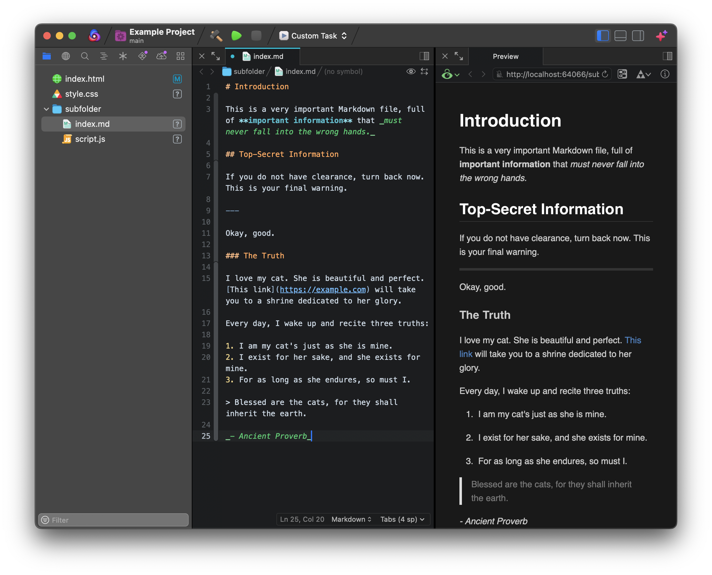 An example Markdown file served by the Preview server. An example Markdown file served by the Preview server.