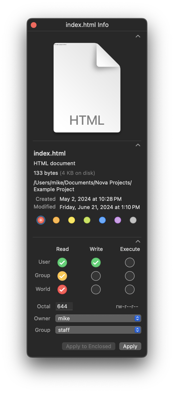 The Get Info window.