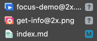 Files displaying their Git status.