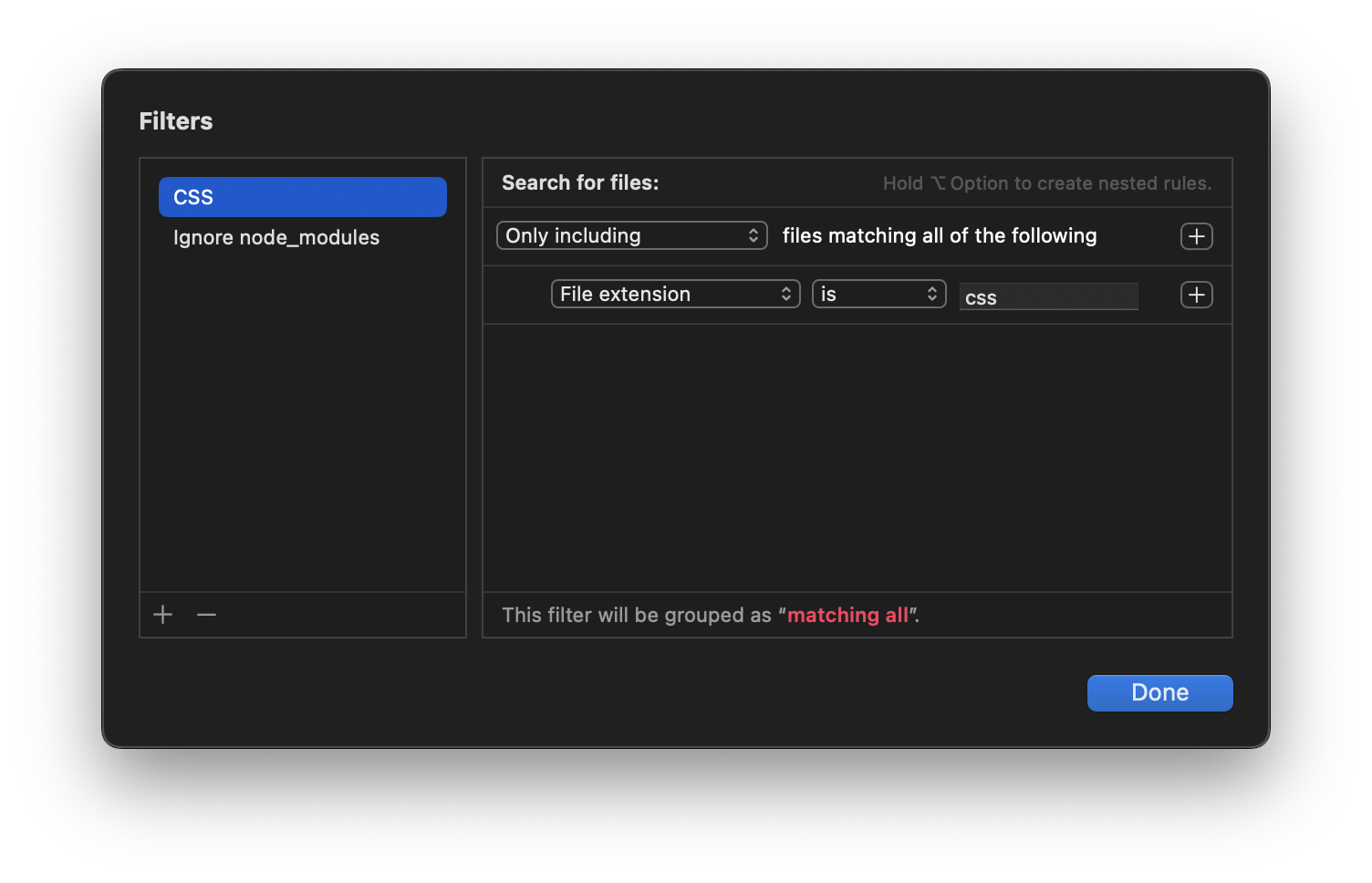 Editing custom filters. Editing custom filters.
