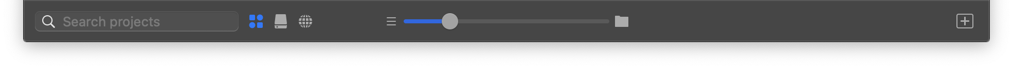 The view options along the bottom of the Launcher. The view options along the bottom of the Launcher.