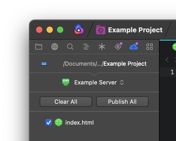 The Publish Sidebar, showing changed files.