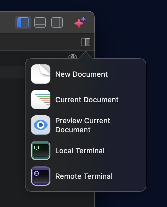 The New Split menu.
