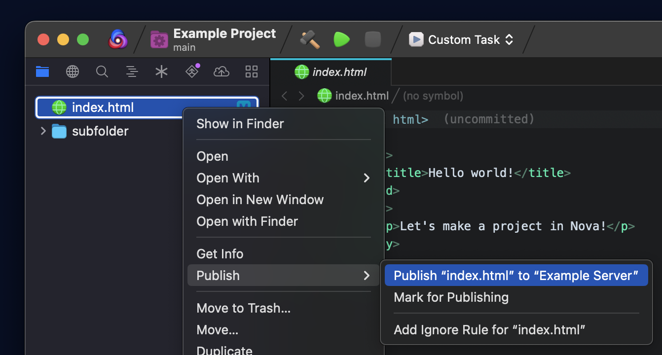 The Publish options in the context menu. The Publish options in the context menu.