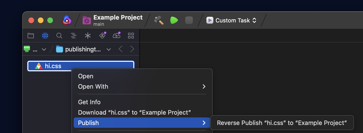 Selecting the Reverse Publish command in the context menu. Selecting the Reverse Publish command in the context menu.