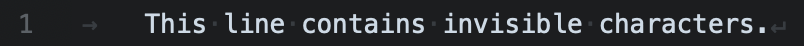 Text in the editor with invisible characters shown. Text in the editor with invisible characters shown.