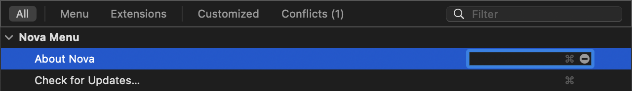 Setting a binding for the About Nova command. Setting a binding for the About Nova command.