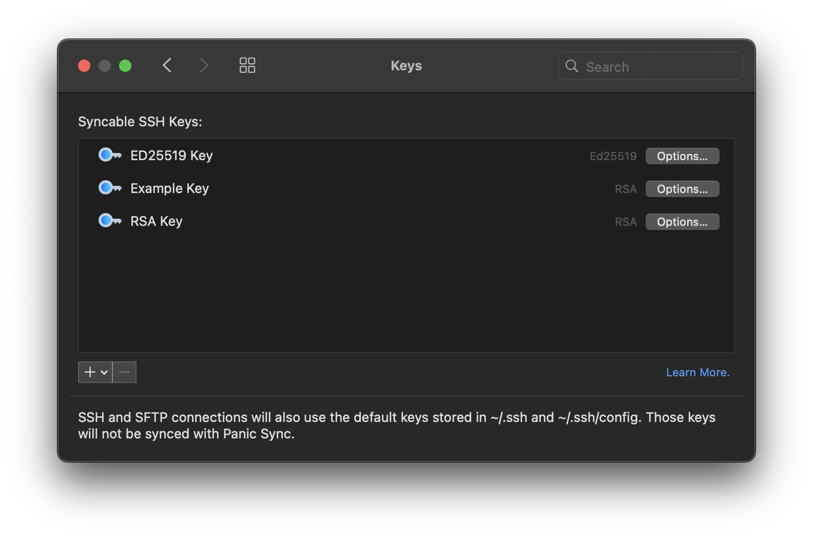 The main view provides a list of SSH keys stored in Nova, if any. The main view provides a list of SSH keys stored in Nova, if any.