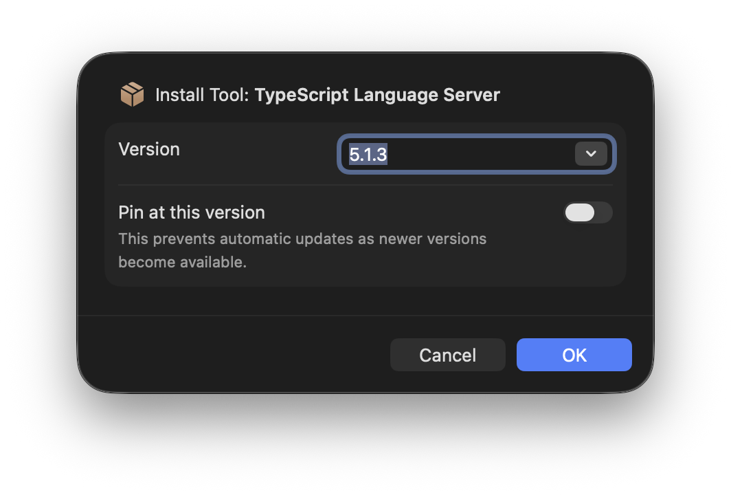 The interface for installing a specific version of a language server.