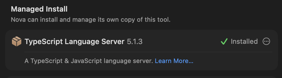 TypeScript言語サーバがNovaによって正常にインストールされました