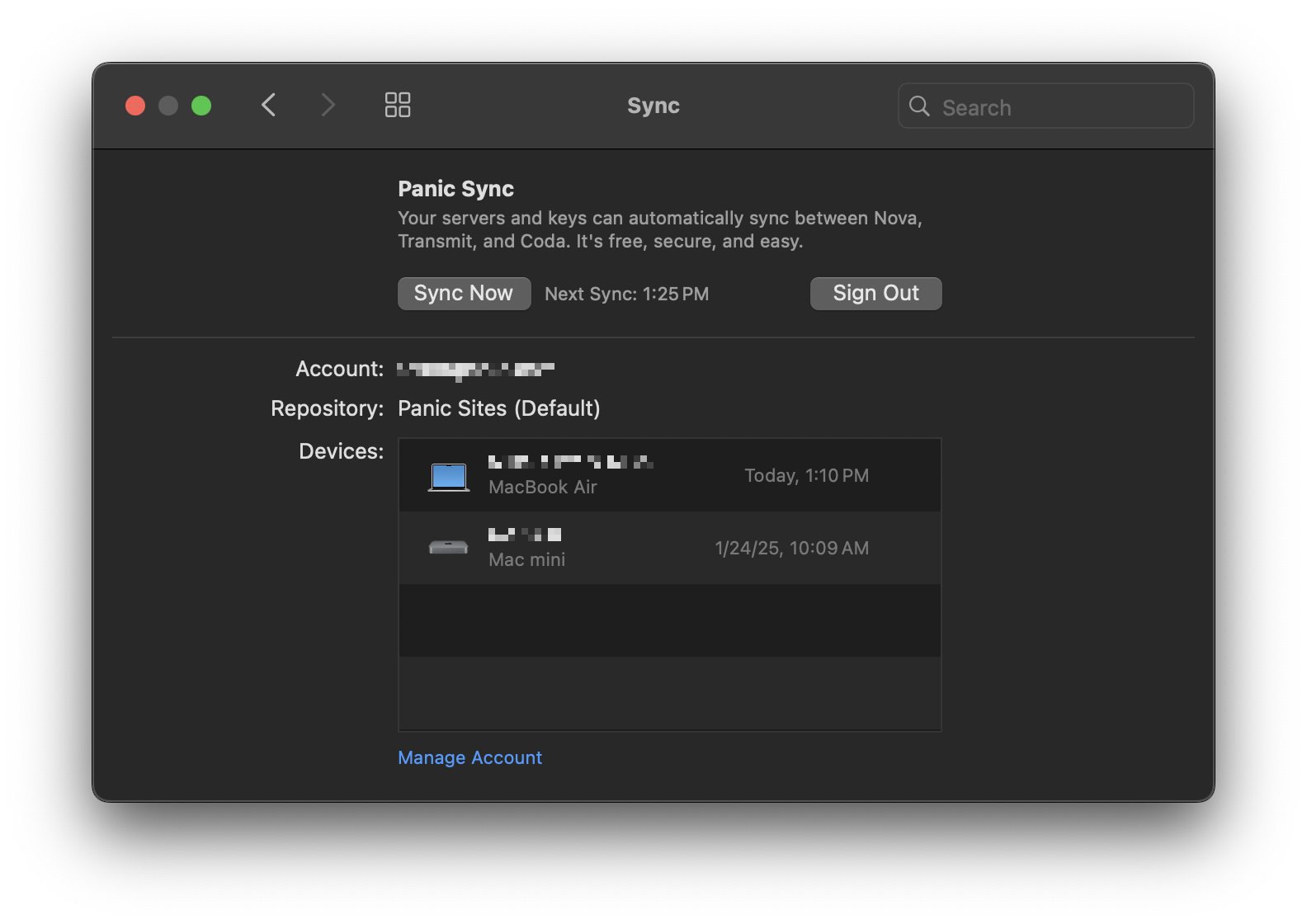 The Sync settings after signing into an account. The Sync settings after signing into an account.