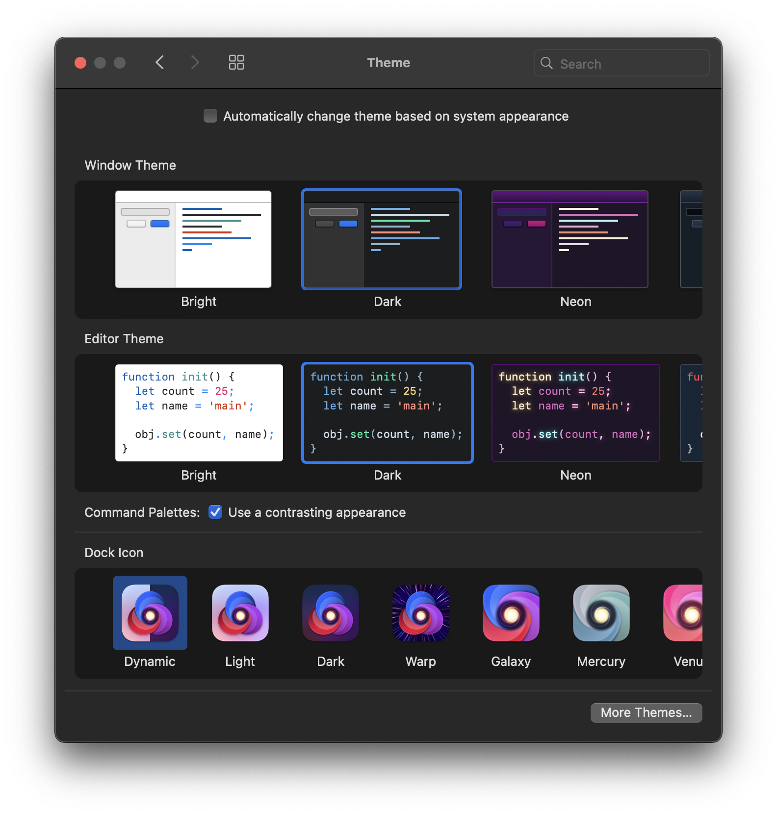 Nova's Theme settings. Nova's Theme settings.