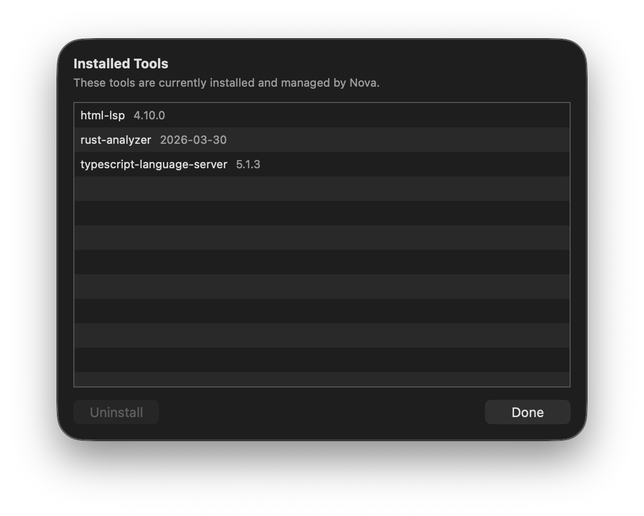 Viewing currently installed tools.