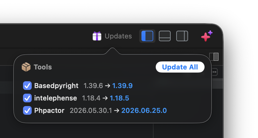 The Updates prompt in Nova's toolbar.