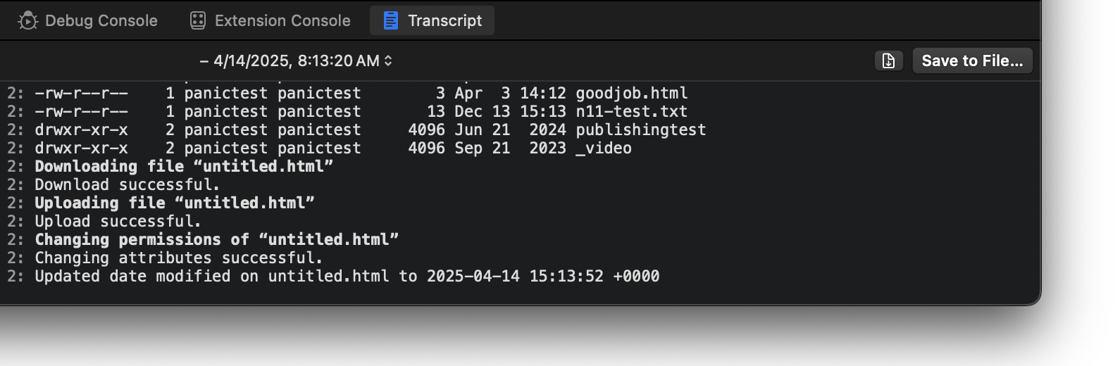 An example Transcript log. An example Transcript log.
