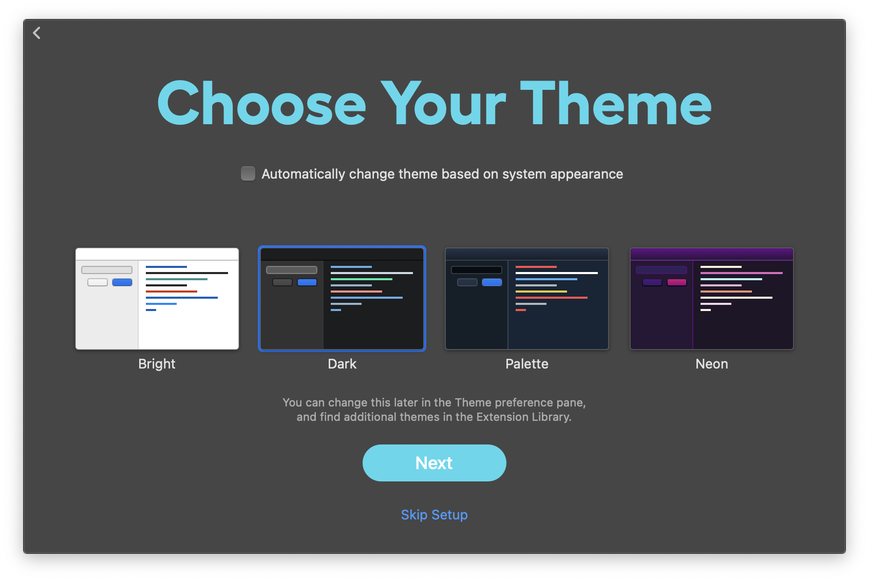 Selecting a theme for Nova. Selecting a theme for Nova.