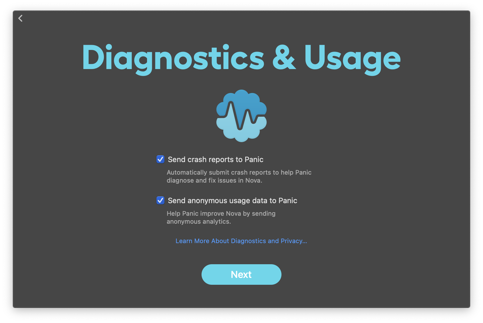 Choosing what diagnostic data to send to Panic. Choosing what diagnostic data to send to Panic.