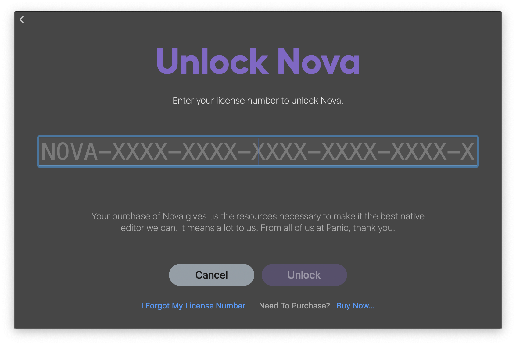 Entering your Nova serial number. Entering your Nova serial number.